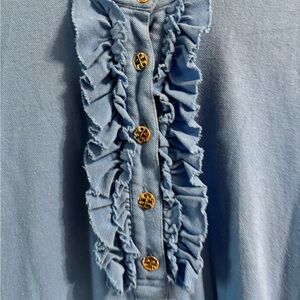 Blue Ruffled Button-Up Top